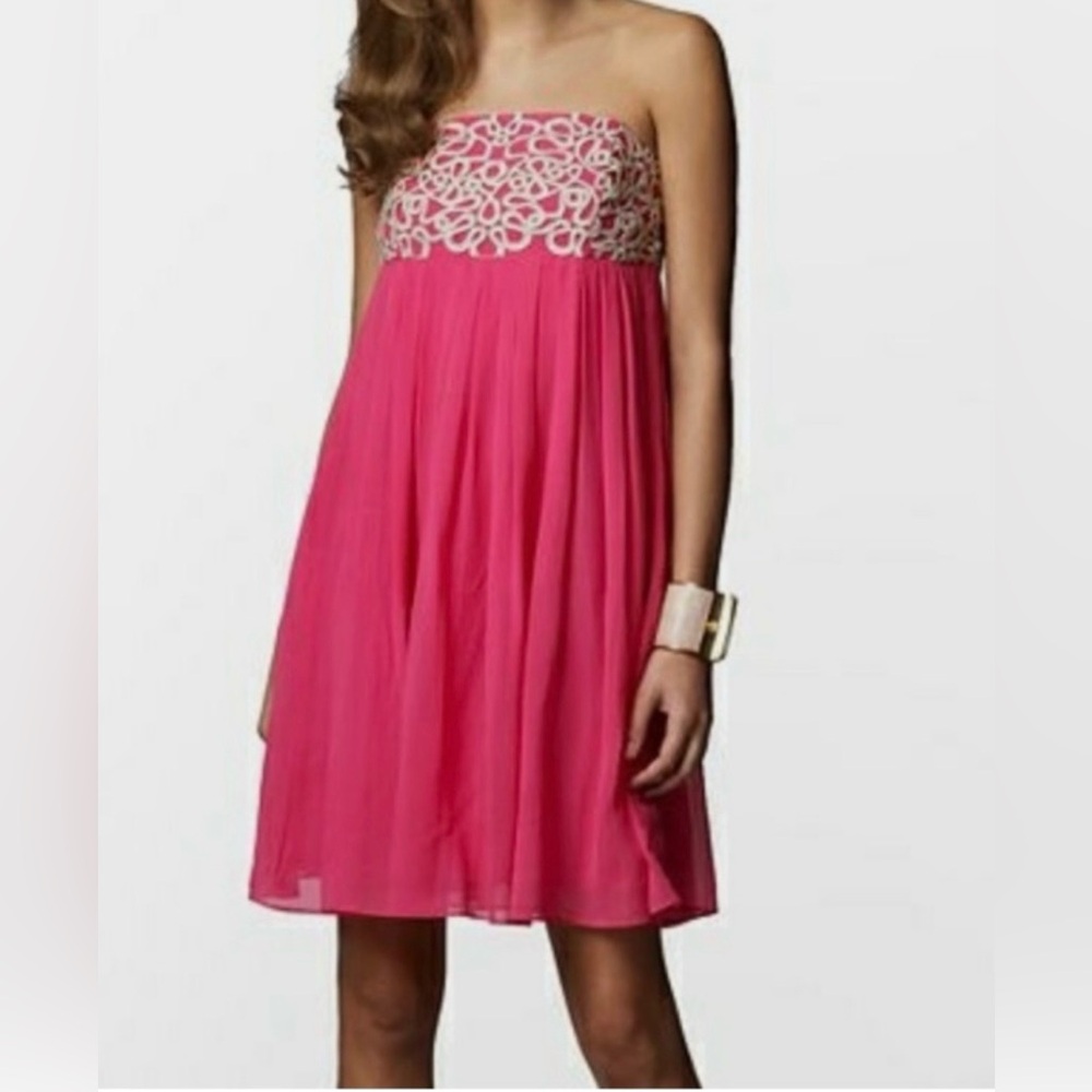 Lilly Pulitzer Jillie Swing Strapless Silk Dress Daquiri Pink 6 *EUC*